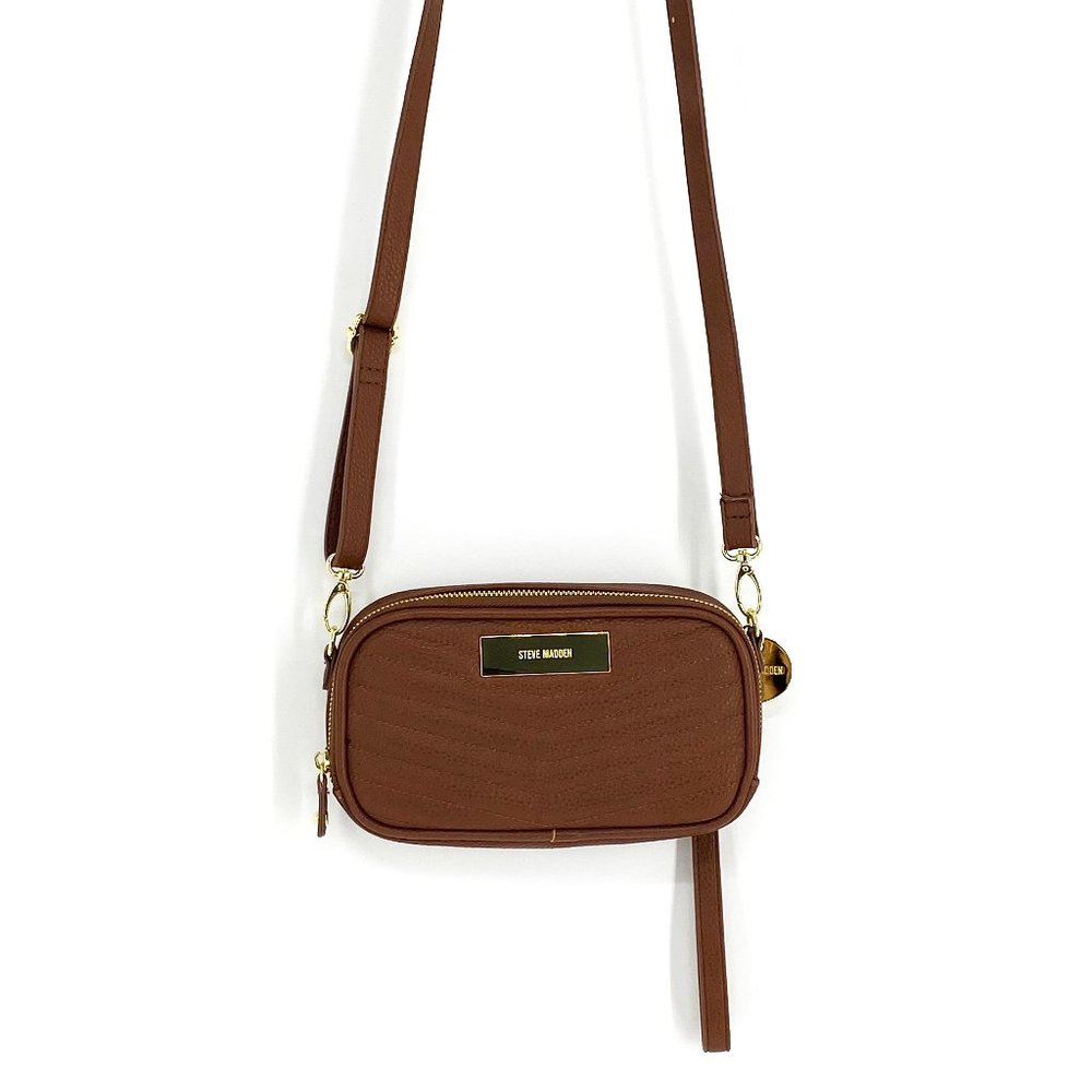 STEVE MADDEN BMagnolia Chevron Quilted Cognac Crossbody Wristlet Clutch